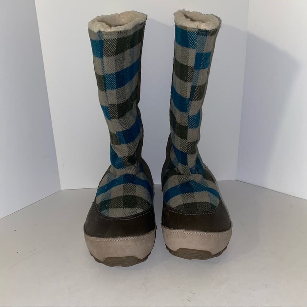 Sorel Plaid Blue Green Winter Rain Boots - Picture 2 of 6